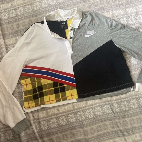 NIKE WOMEN SPORTSWEAR LONG SLEEVE POLO TOP CROP SWEATSHIRT MULTI Large - Picture 3 of 7